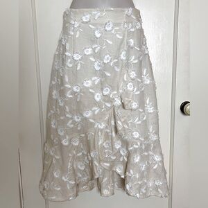 Rebecca Taylor Linen Embroidered and Appliquéd Skirt
